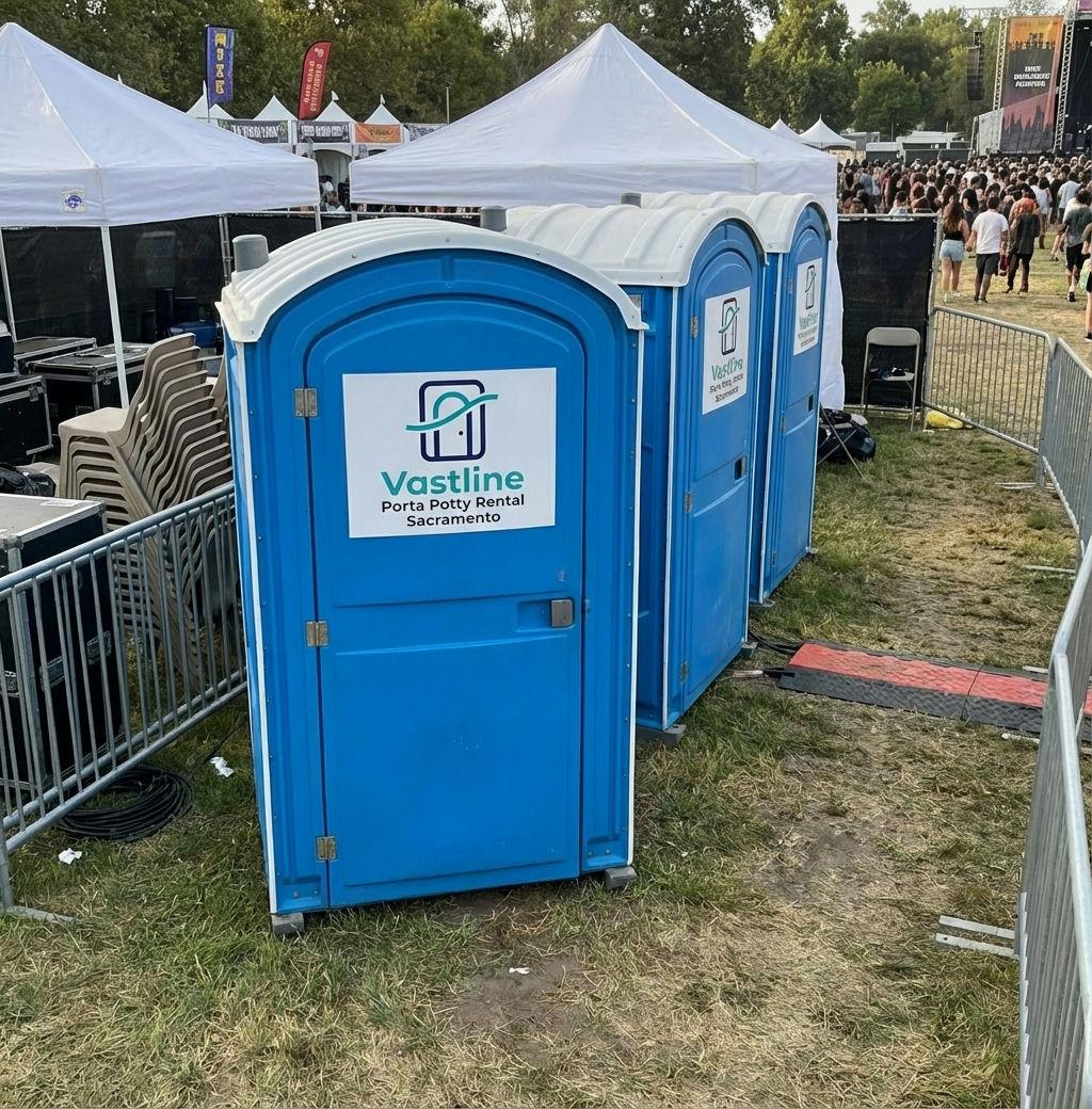 Blue porta potties in Sacramento